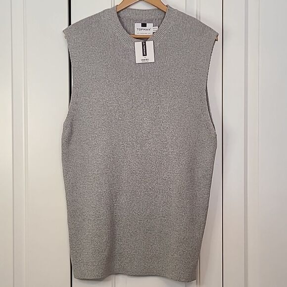 Topman Men's Knit Sweater Top Vest Light Gray Size M - Picture 3 of 12